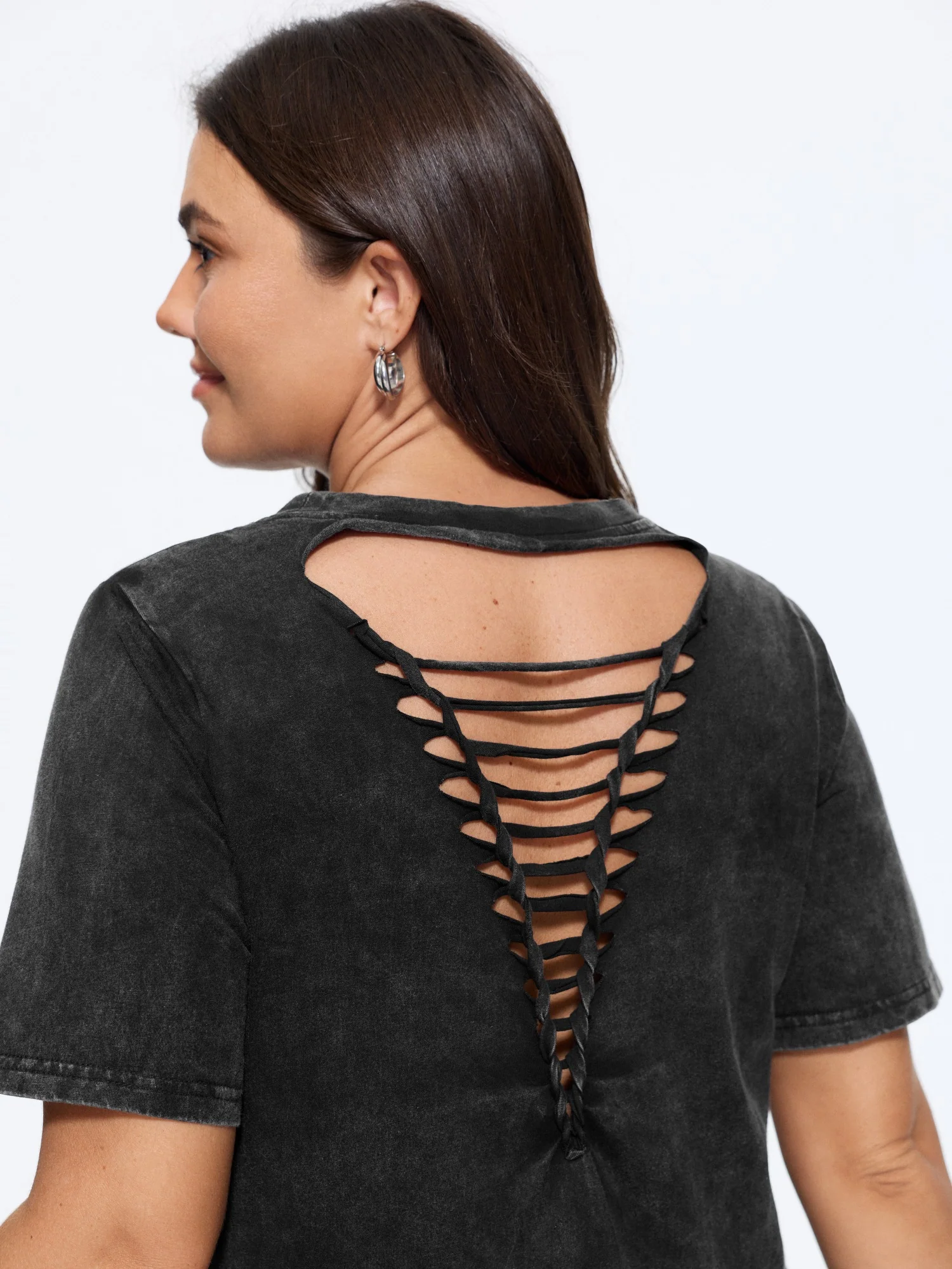 Cotton Vintage Washed Cut-Out Back T-Shirt