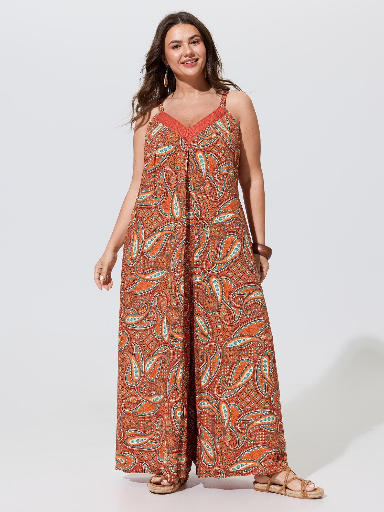 Paisley Print Backless Sleeveless Jumpsuit