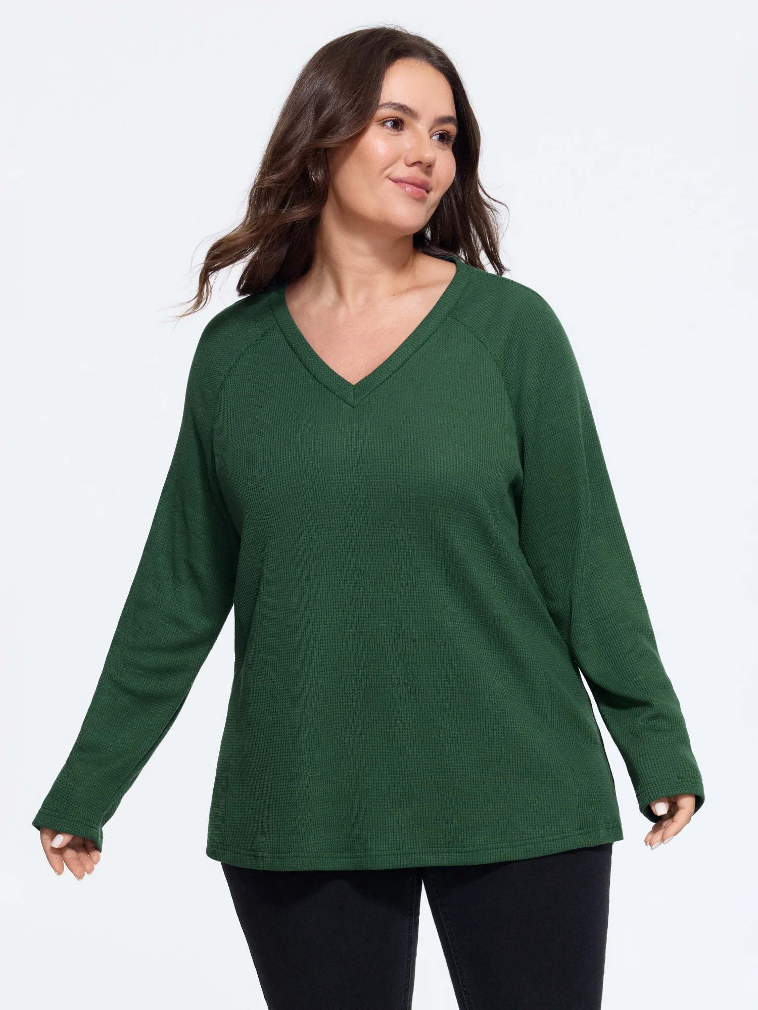 Waffle Knit Raglan Sleeve Loose Sweatshirt