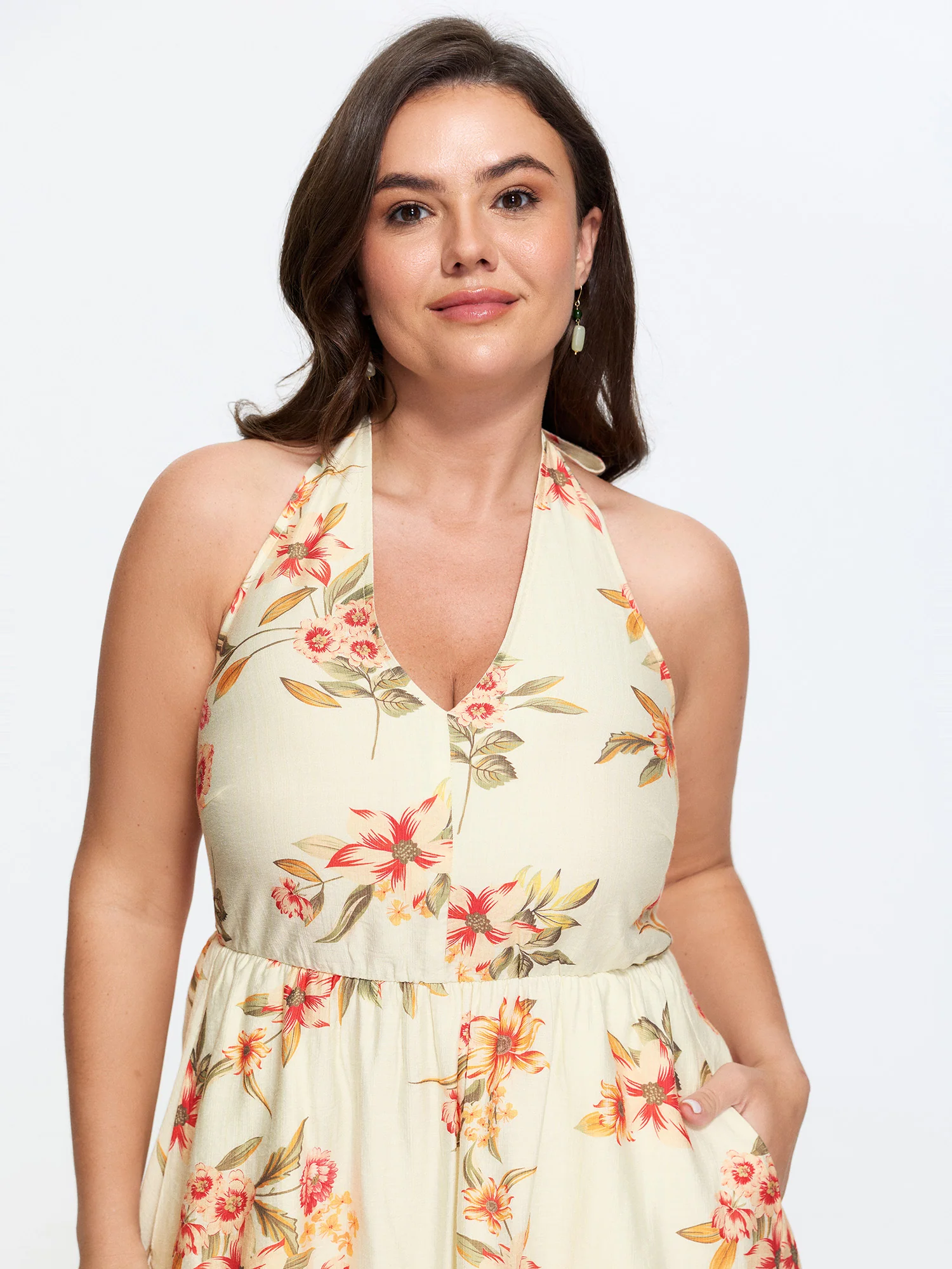 Floral Print Halter Neckline Midi Dress