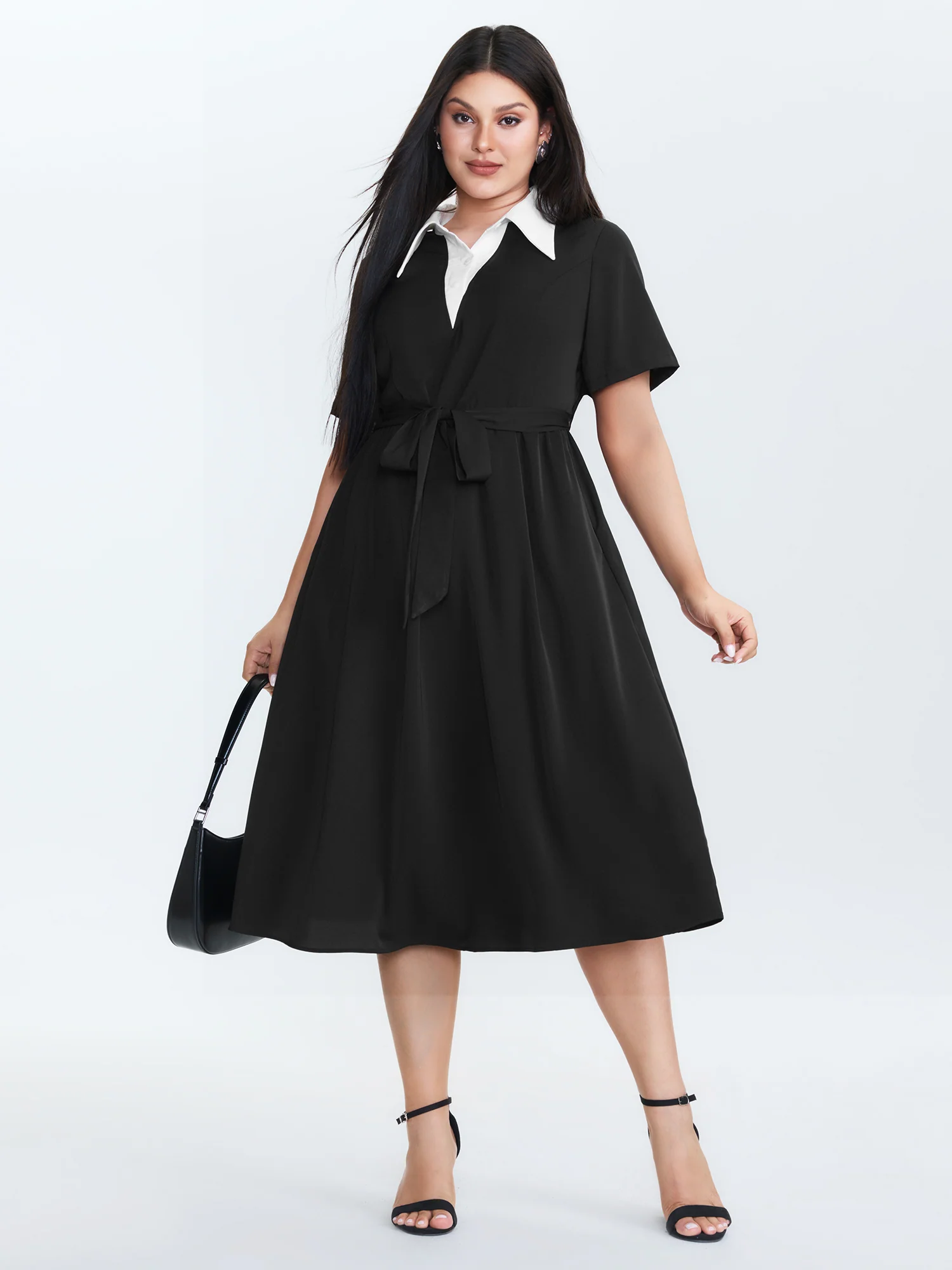 2-in-1 Stretchy Belted Midi Dress
