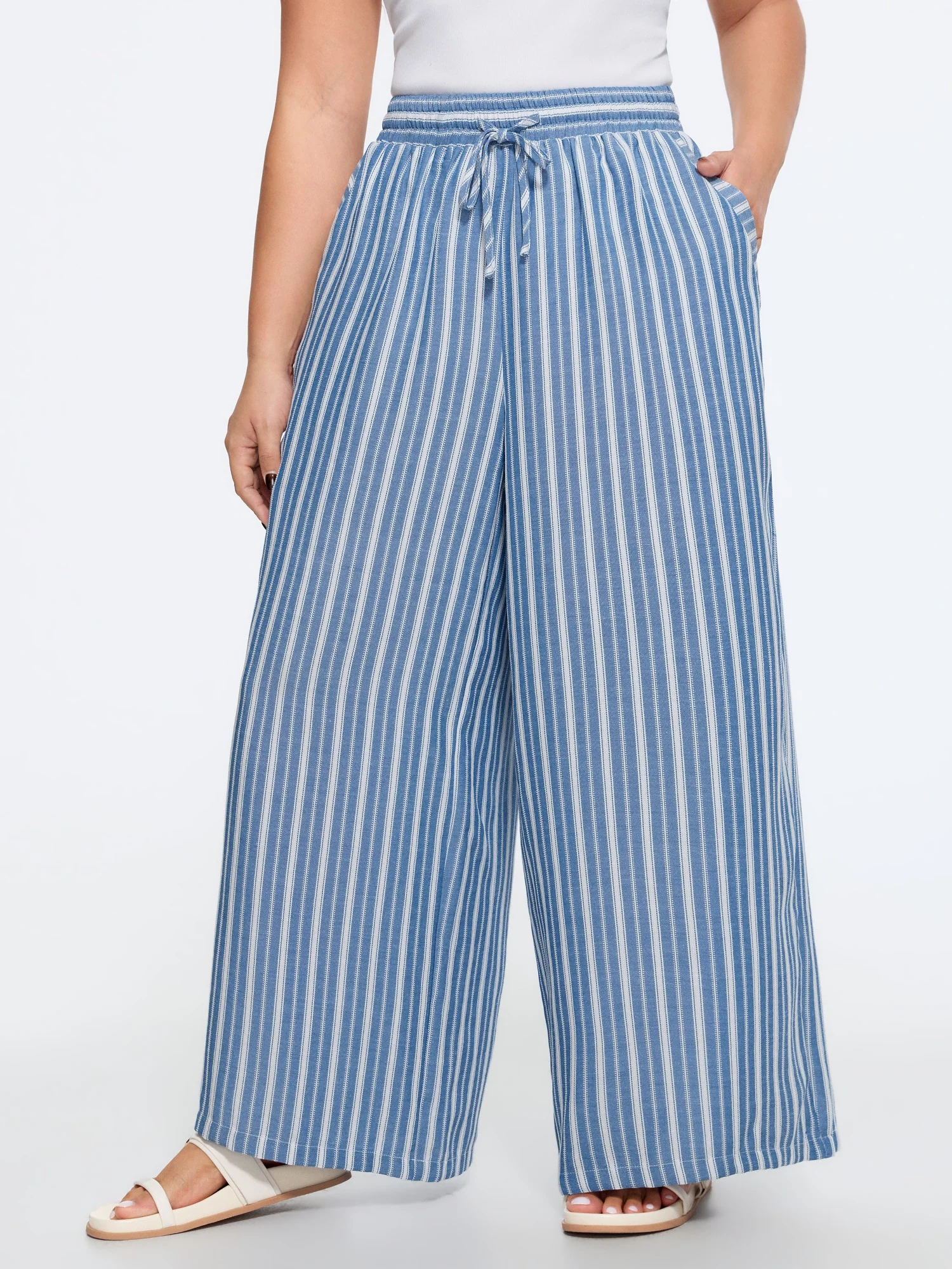 Color Contrast Stripe Drawstring Wide Leg Pants