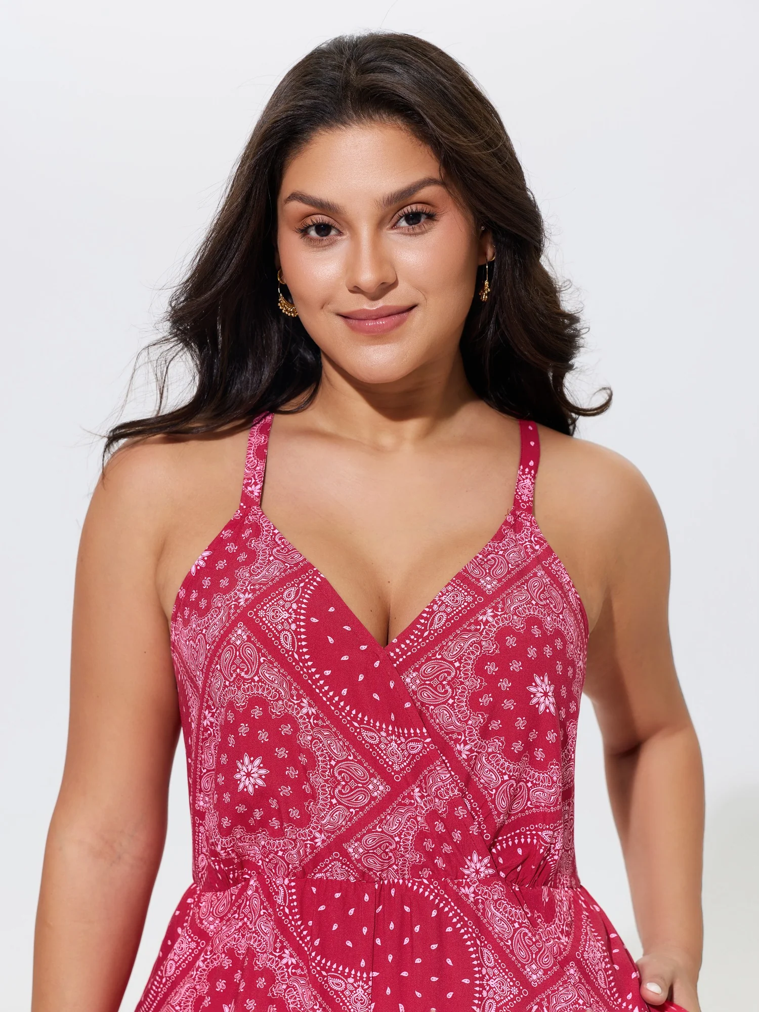 Boho Print Crisscross Back Shirred Waist Romper