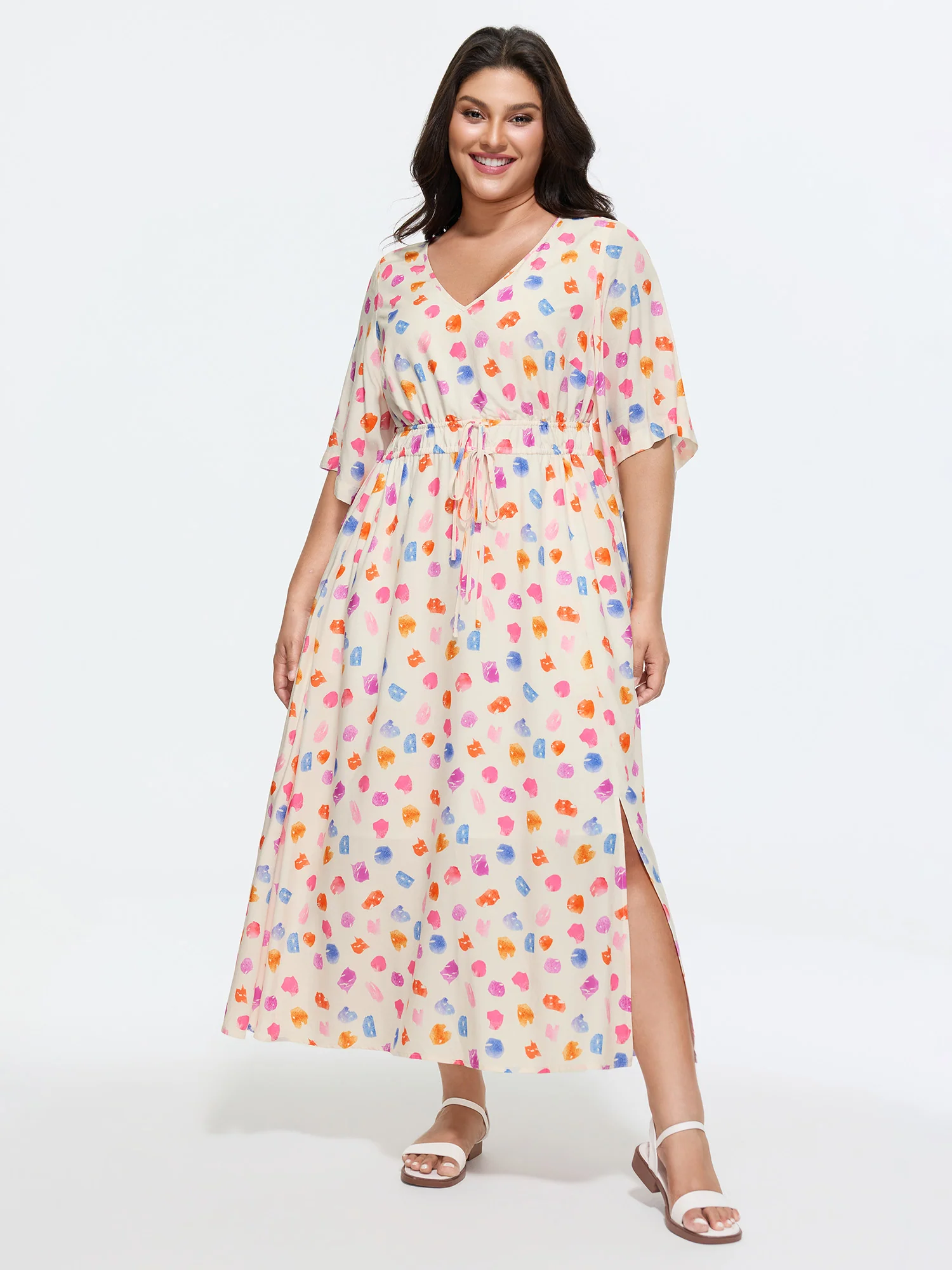 Colorful Paint Strokes Print Flowy Maxi Dress