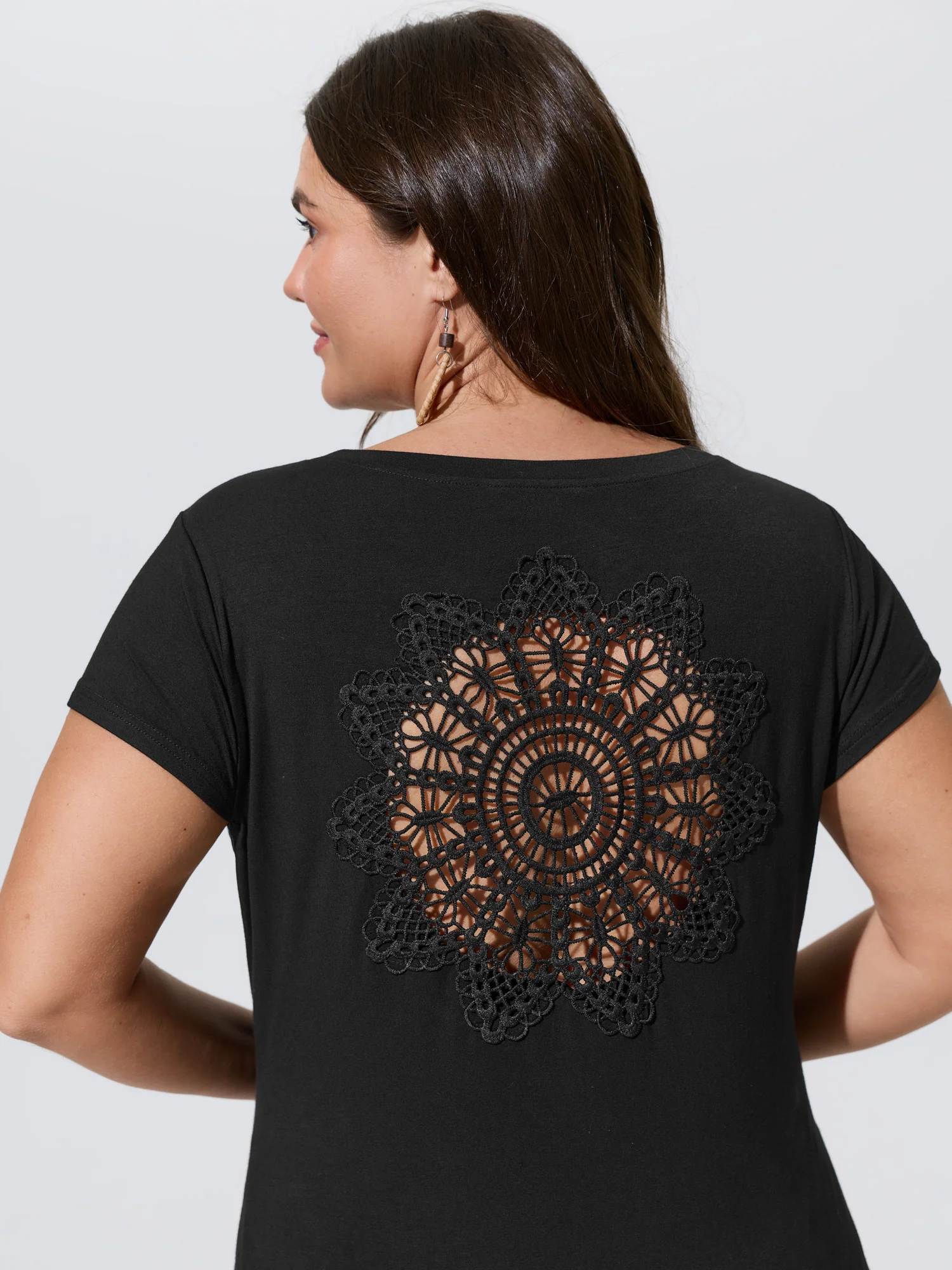 Supersoft Lace Cut-Out Fitted T-Shirt