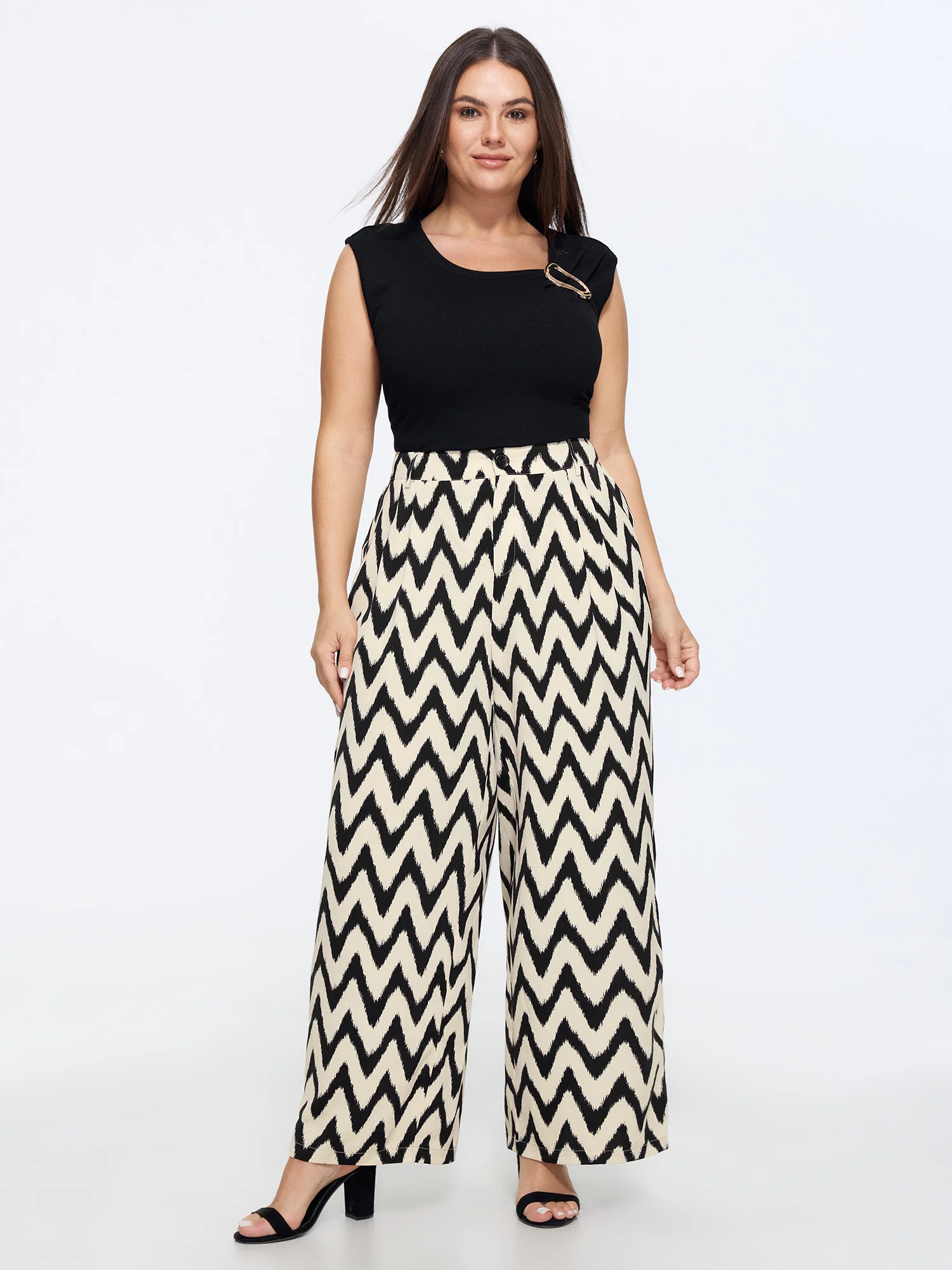 Geometric Print Pull-On Wide-Leg Pants