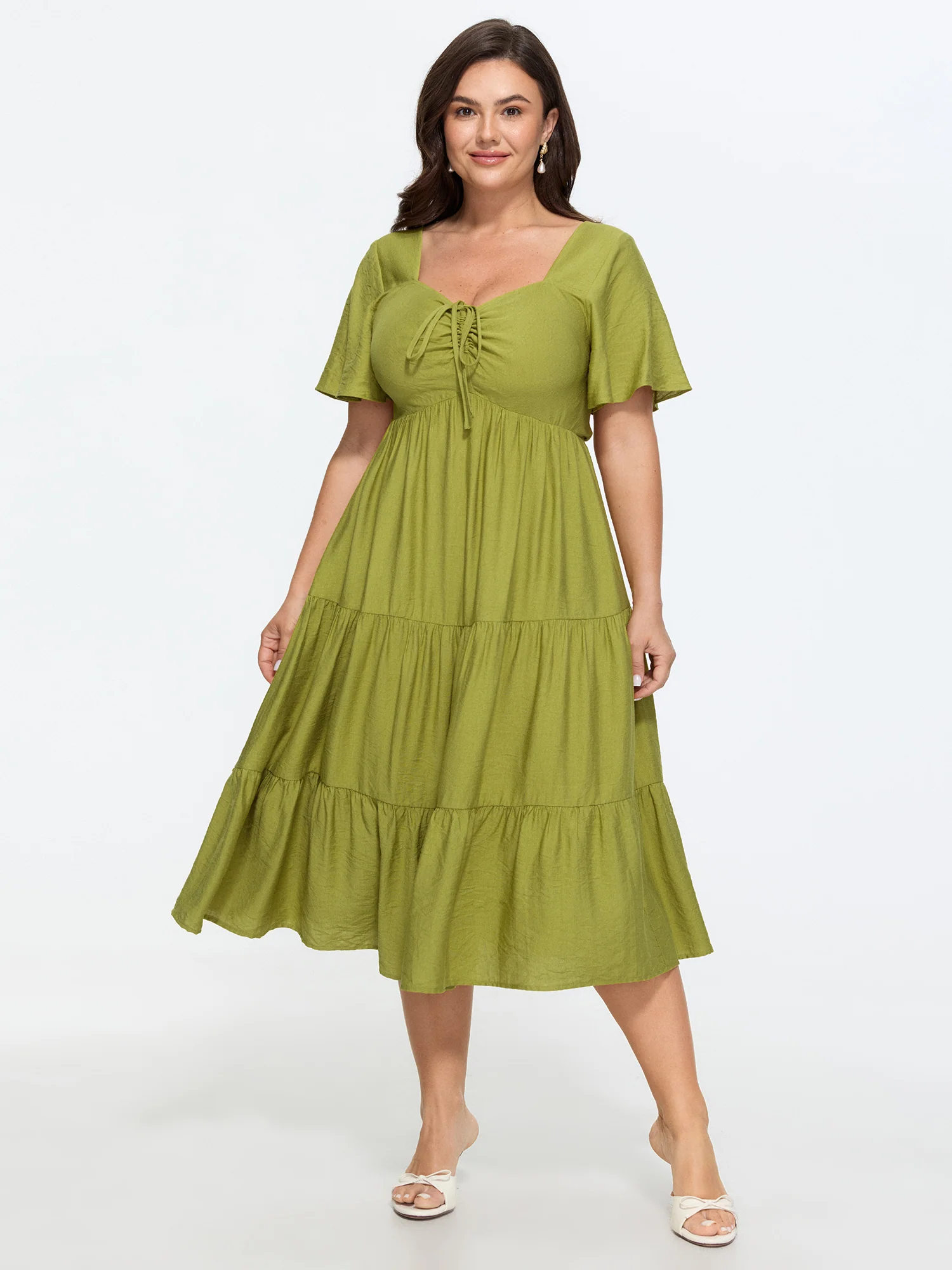 Sweetheart Drawstring Pocket Tiered Dress