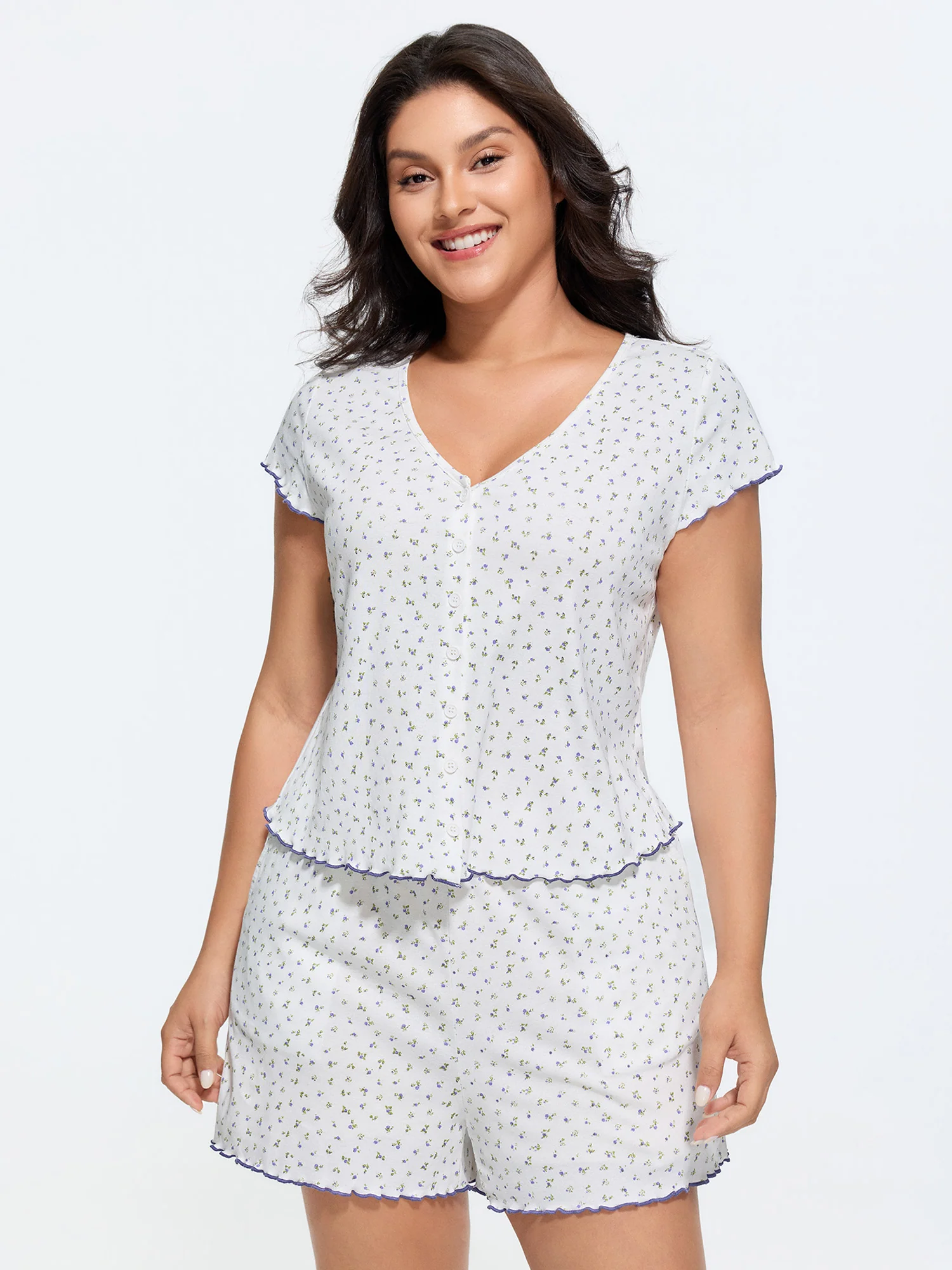 Supersoft Floral Print V-Neck Pajama Set