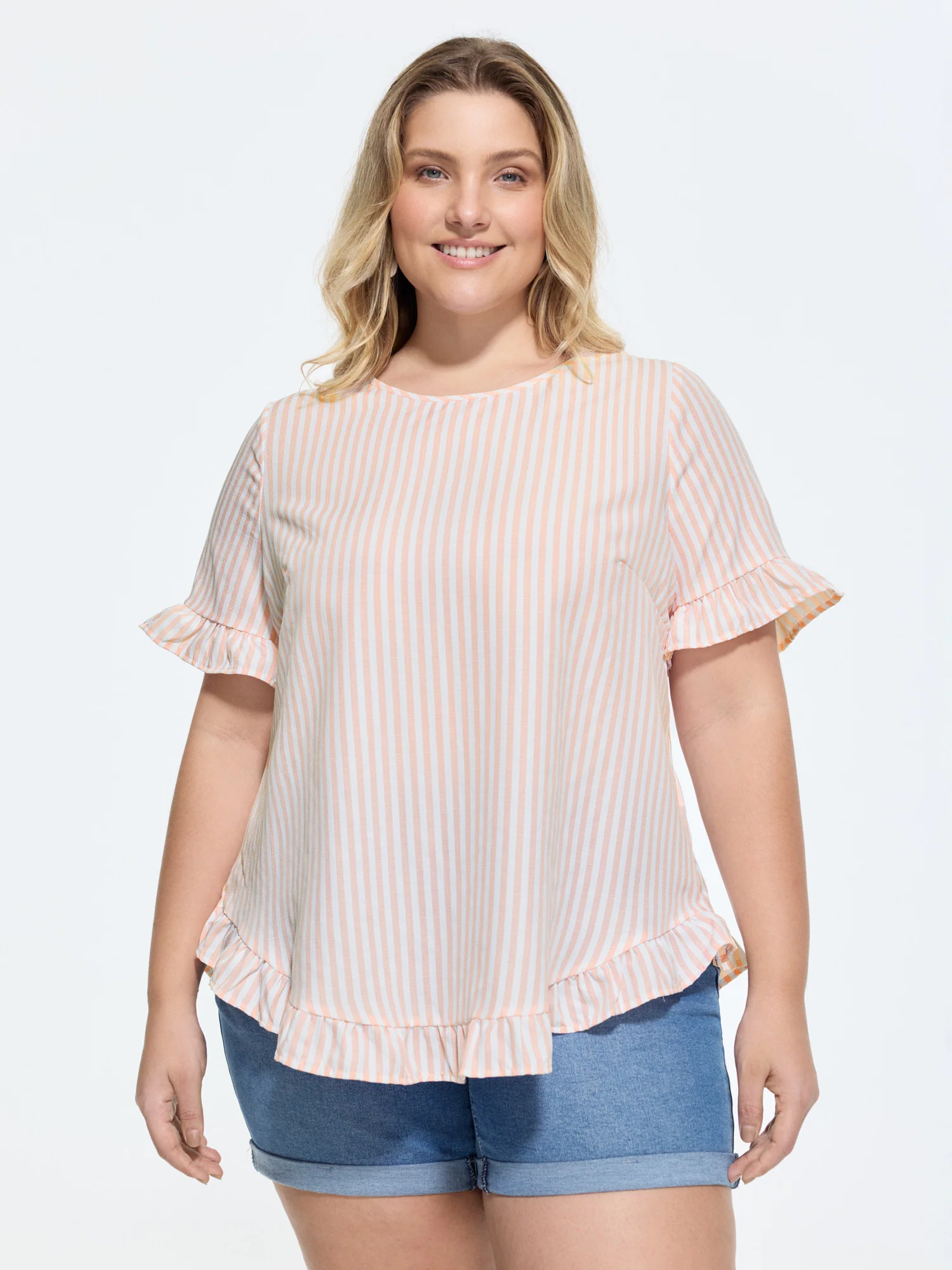 Striped Print Button Back Blouse