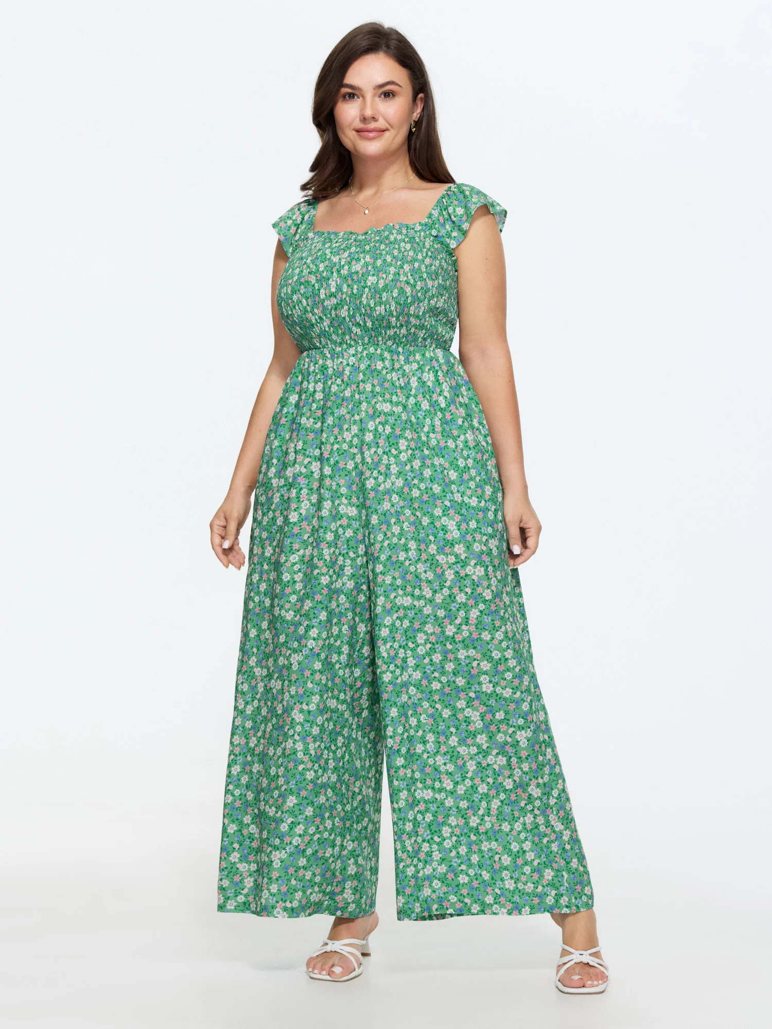 Floral Print Ruffled Straps Jumpsuit