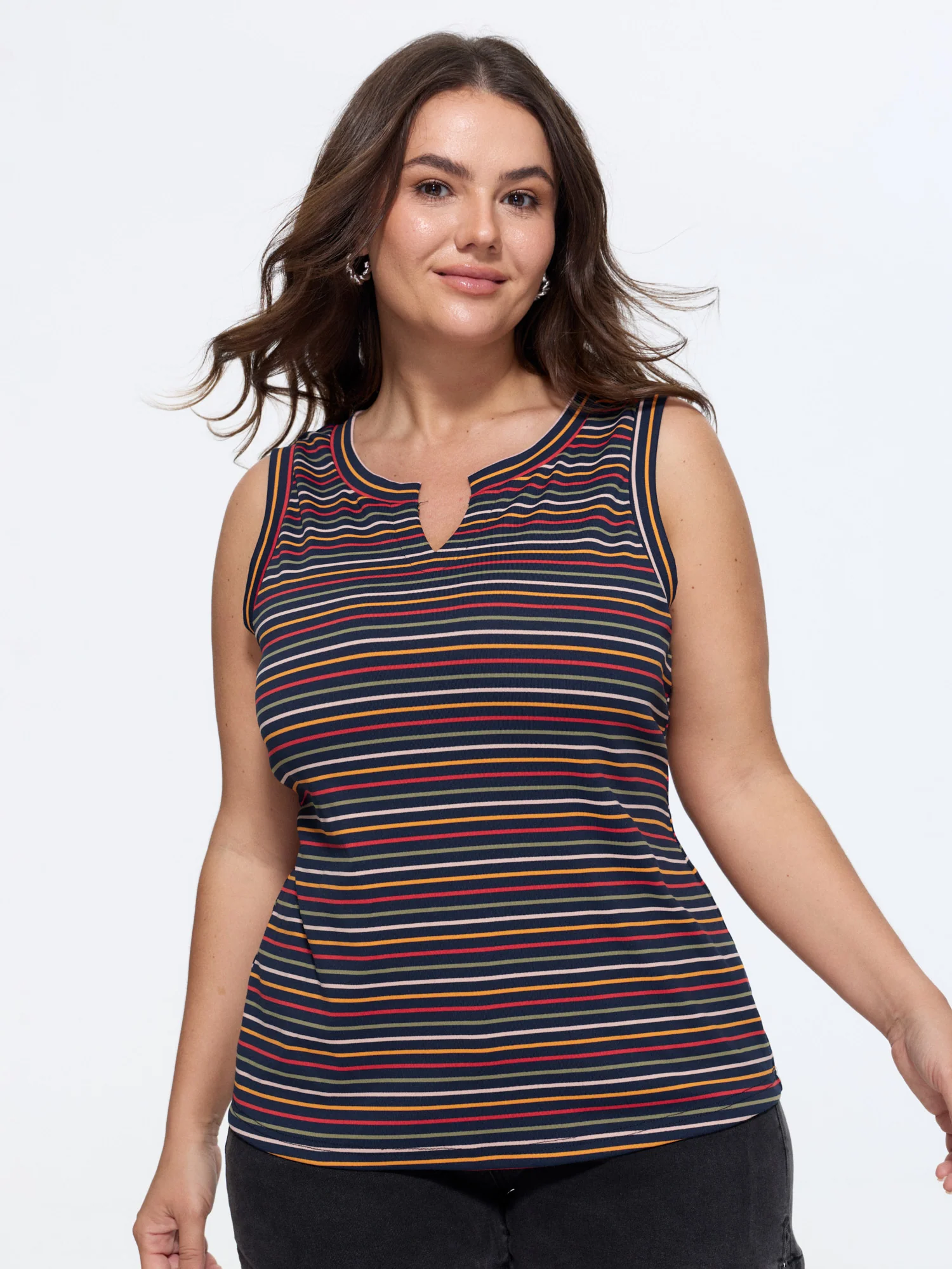 Stretchy Striped Print Waist-Defining Tank Top